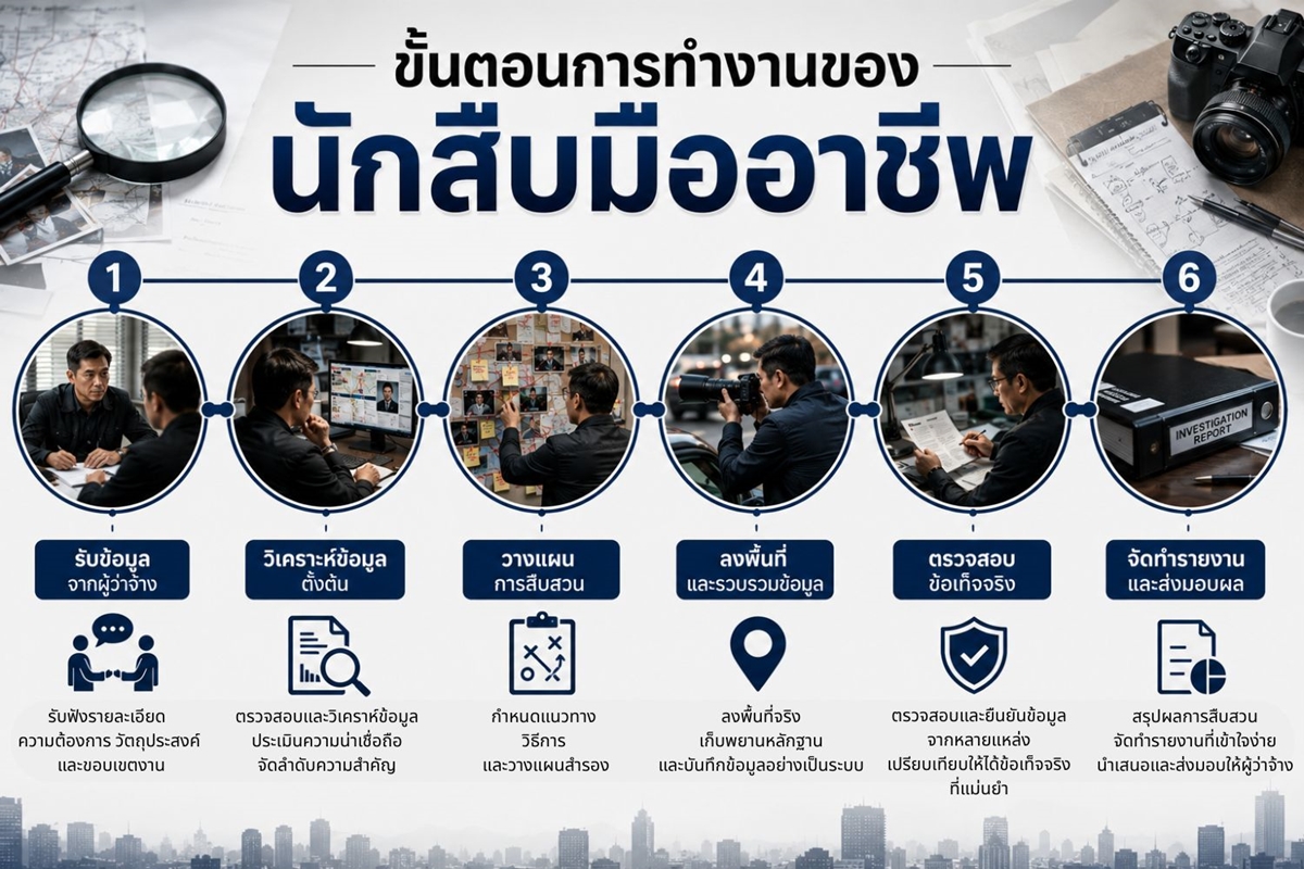 ขั้นตอนการทำงานของนักสืบมืออาชีพ