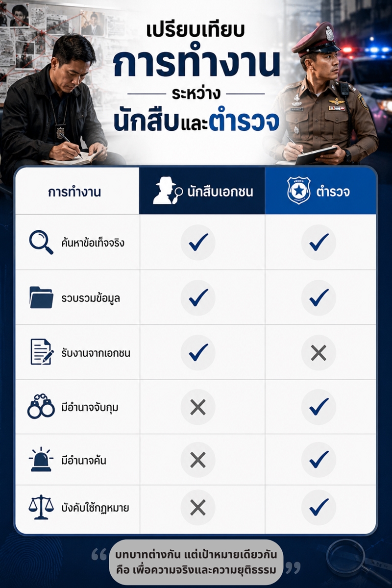 เปรียบเทียบการทำงานของนักสืบและตำรวจ